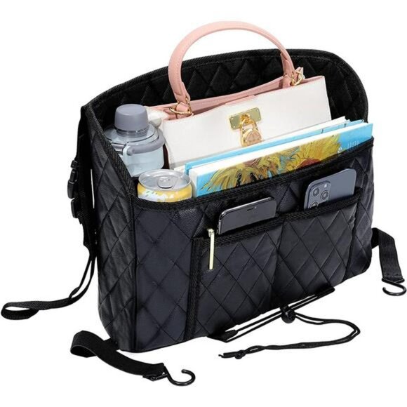 Purse Holder for Car Net Pocket Handbag Holder, (Leather Black) - Picture 10 of 14